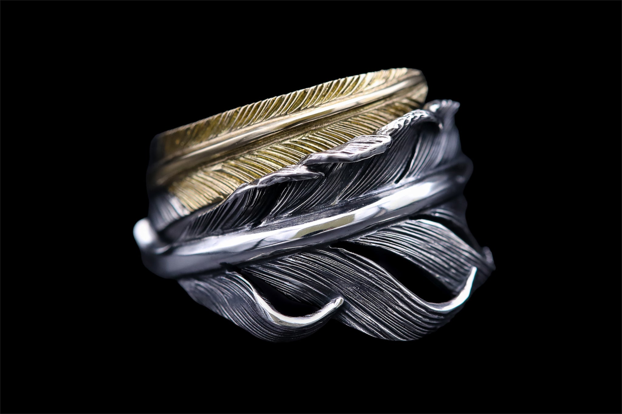 FR9:Wide Feather Ring/Point Gold｜Horizon Blue Jewelry