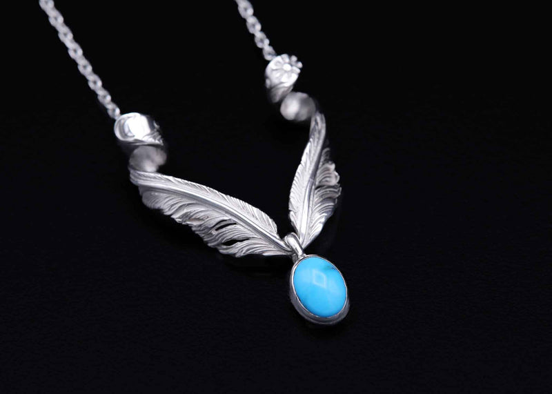 FN1-T1:Twist Feather Necklace/Inside/TQ/SV Bezel