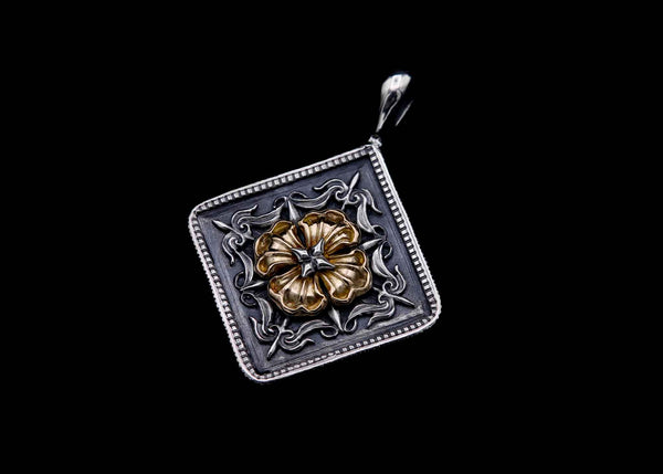 TD3-SF:Square Frame Pendant/Sun Flower