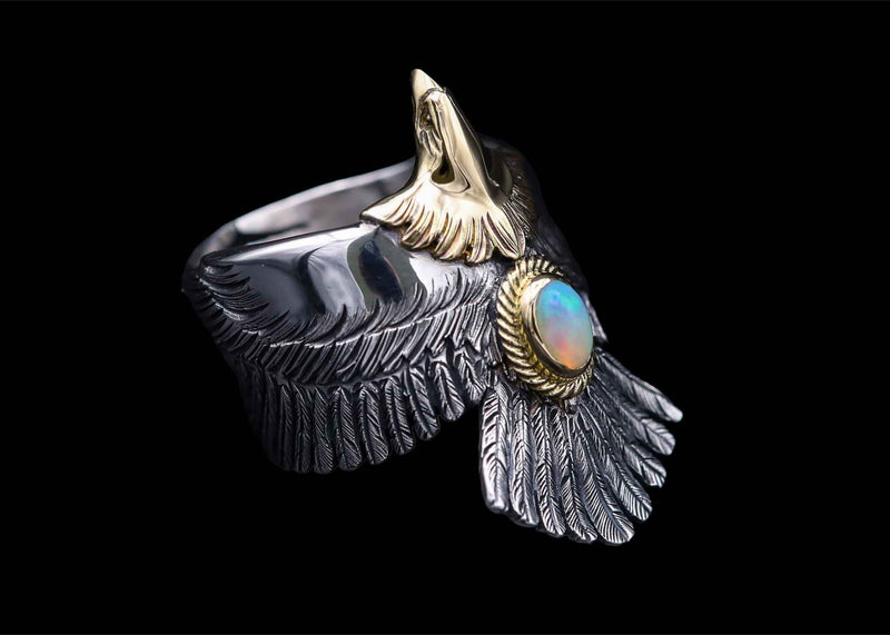 ER12-O:K18 Head Wide Eagle Ring/Opal