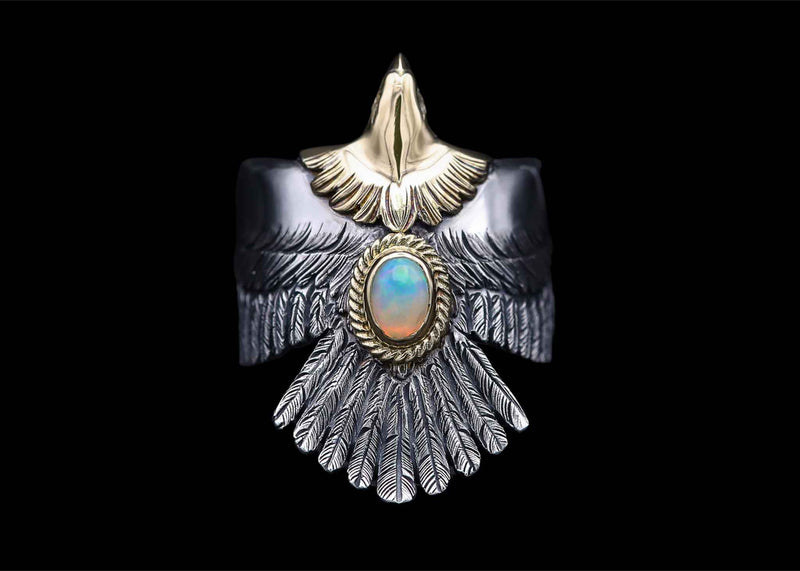 ER12-O:K18 Head Wide Eagle Ring/Opal