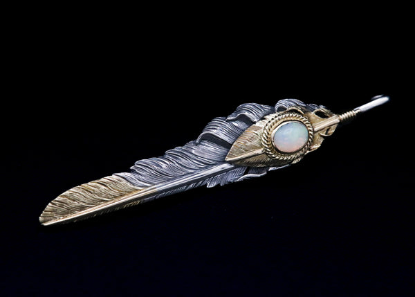 F100-O:K18 Heart & Point Gold 8cm Kazakiri Feather/Opal