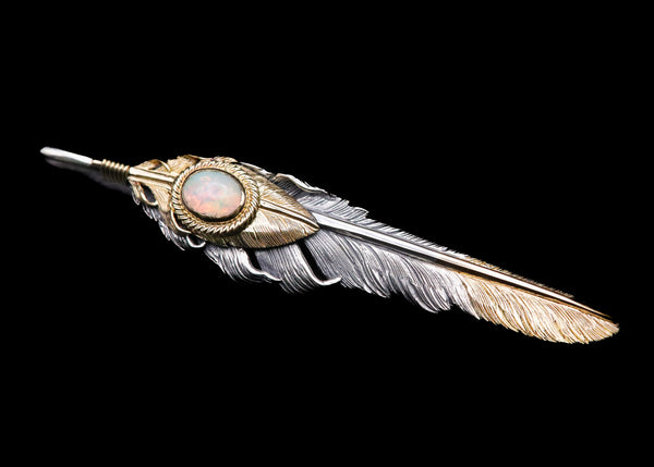 F100-O:K18 Heart & Point Gold 8cm Kazakiri Feather/Opal