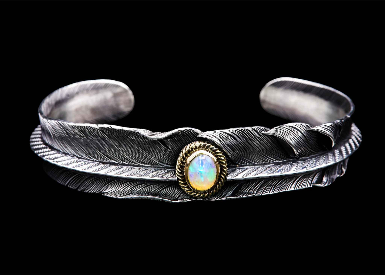Indian jewelry カラーストーンシルバーバングル ブラック 幅2cm