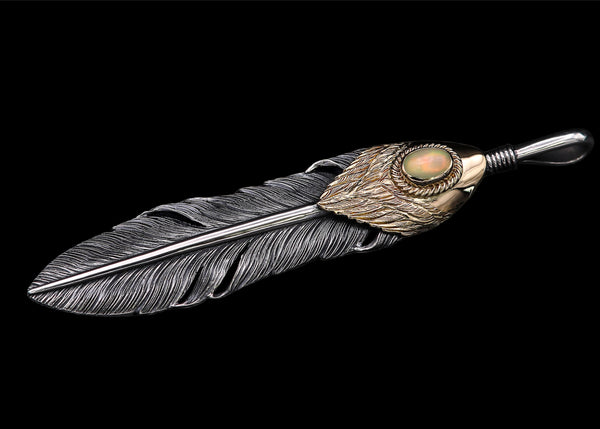 F751-O:K18 Gold Layered 7.5cm Straight Feather/Opal/K18 Bezel