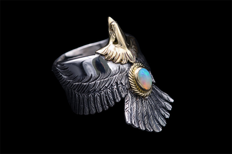 ER12-O:K18 Head Wide Eagle Ring/Opal